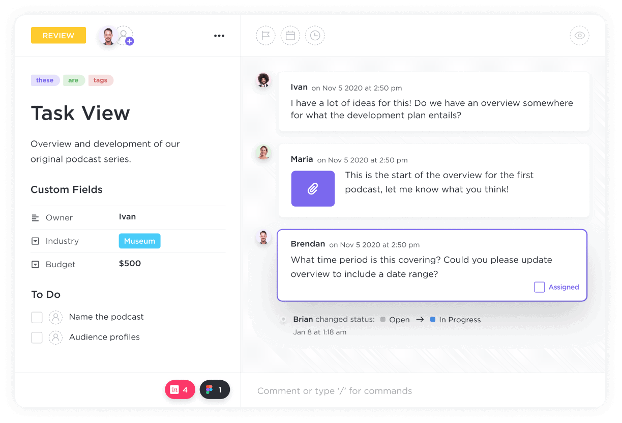 ClickUp Assign Comments: Construction Management Plan