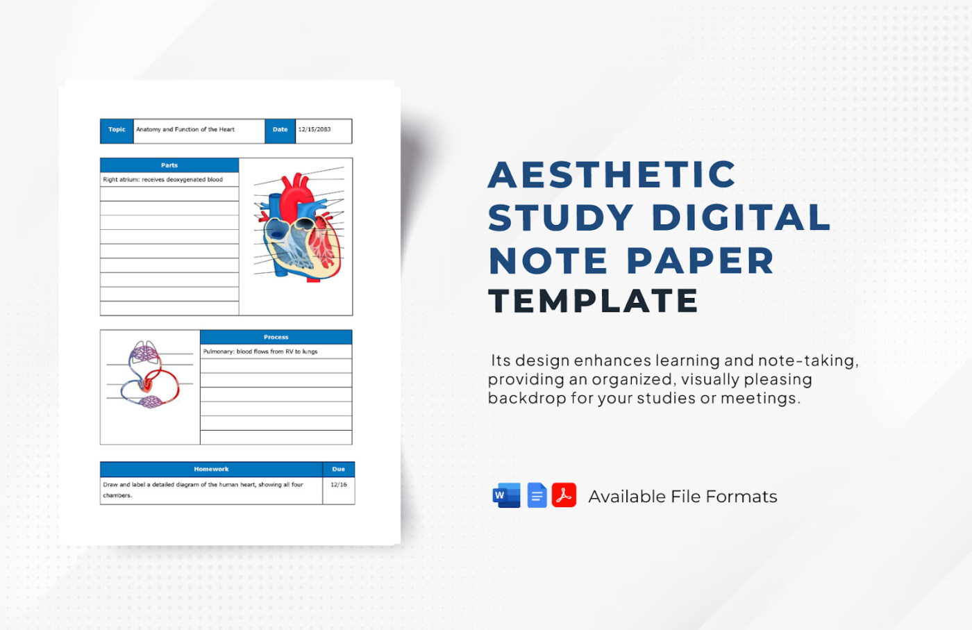 Modelo de papel de notas digital para estudos estéticos: modelos estéticos do Google Docs