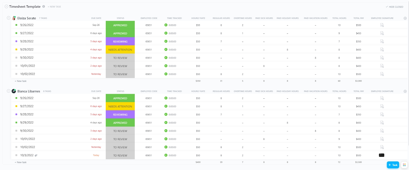 ClickUp Daily Timesheet Template