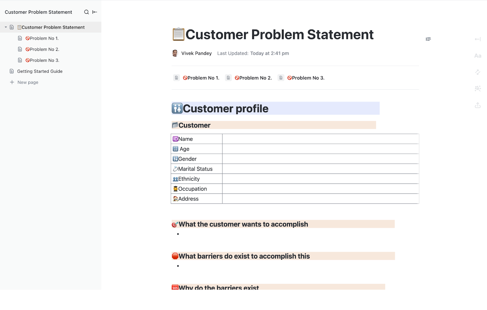 ClickUp Customer Problem Statement Template: Target Audience Template