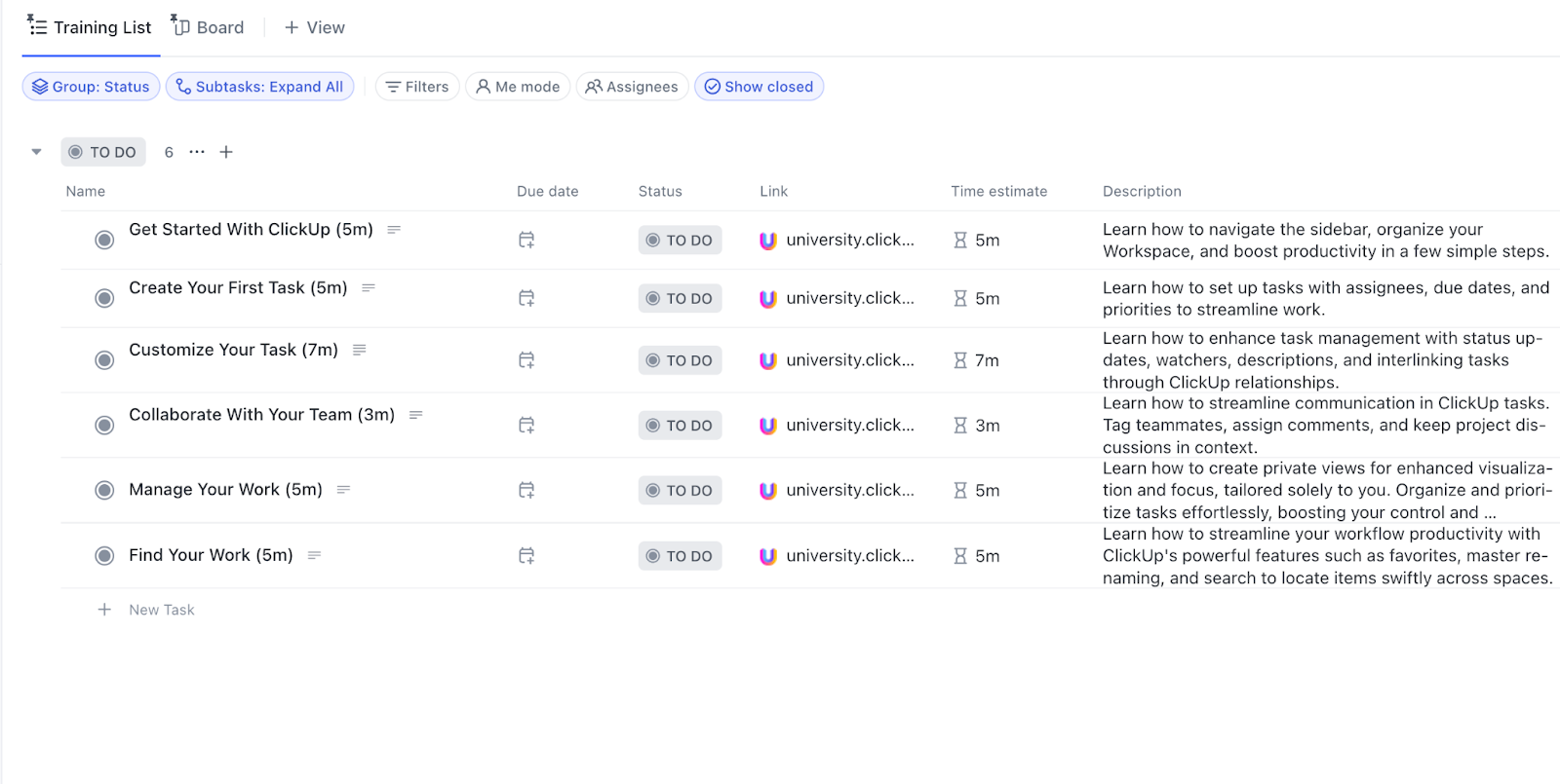ClickUp New User Onboarding Template: Target Audience Template