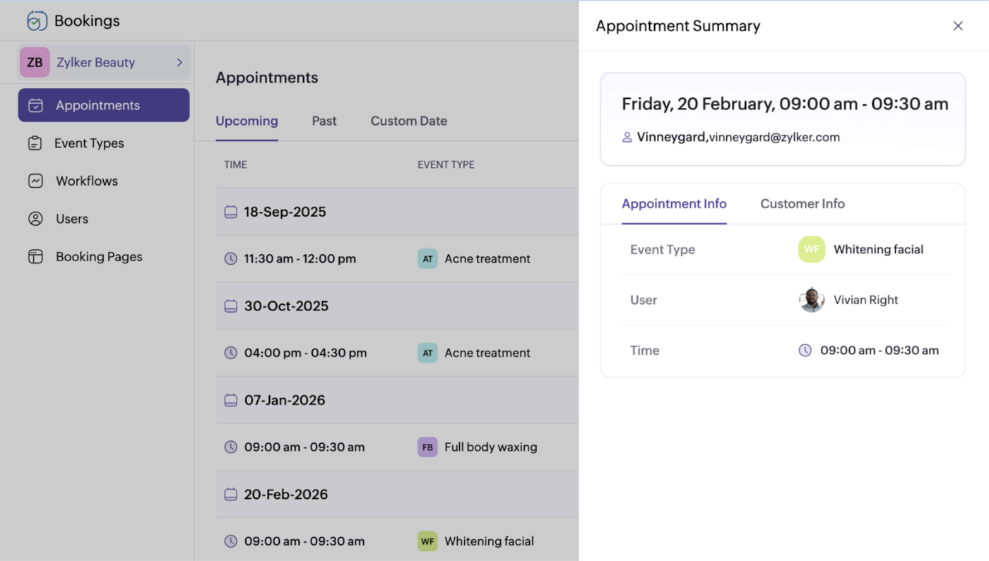 Zoho Bookings: Salon CRM Software