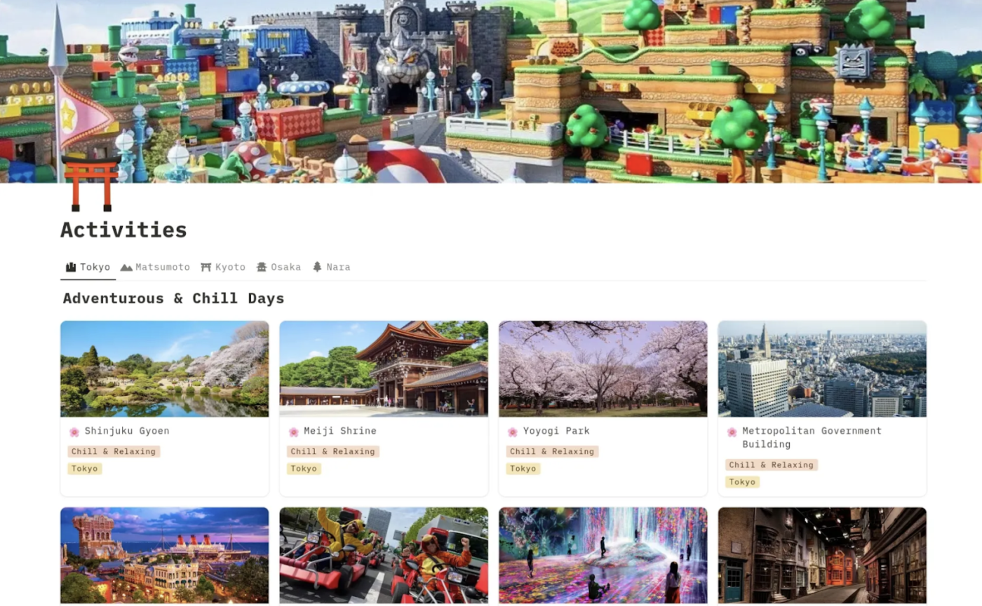 Notion travel template for Japan