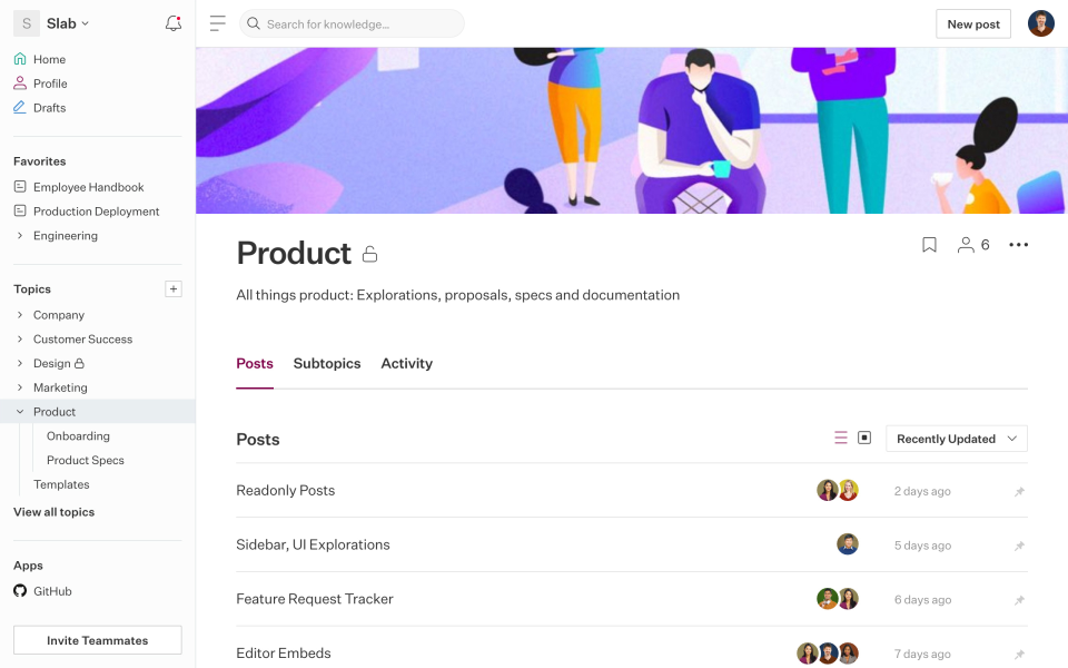 Slab: One of the best knowledge base solutions that blends clean UX and collaborative editing