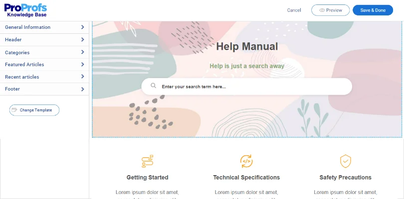 ProProfs Knowledge Base: Launch a searchable knowledge base with templates and self service support 