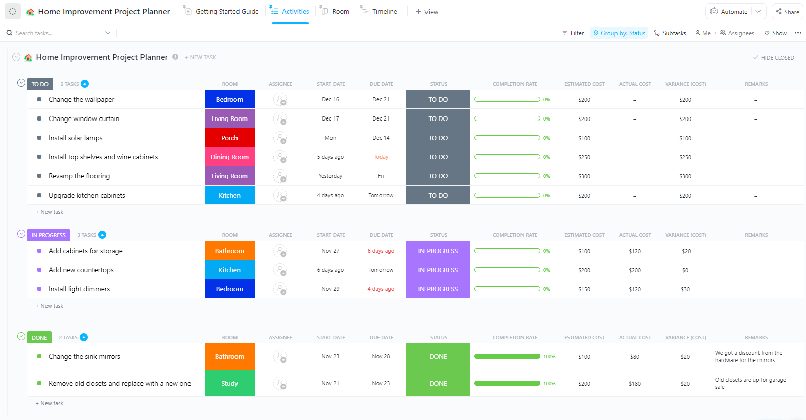 ClickUp Home Improvement Project Planner Template
