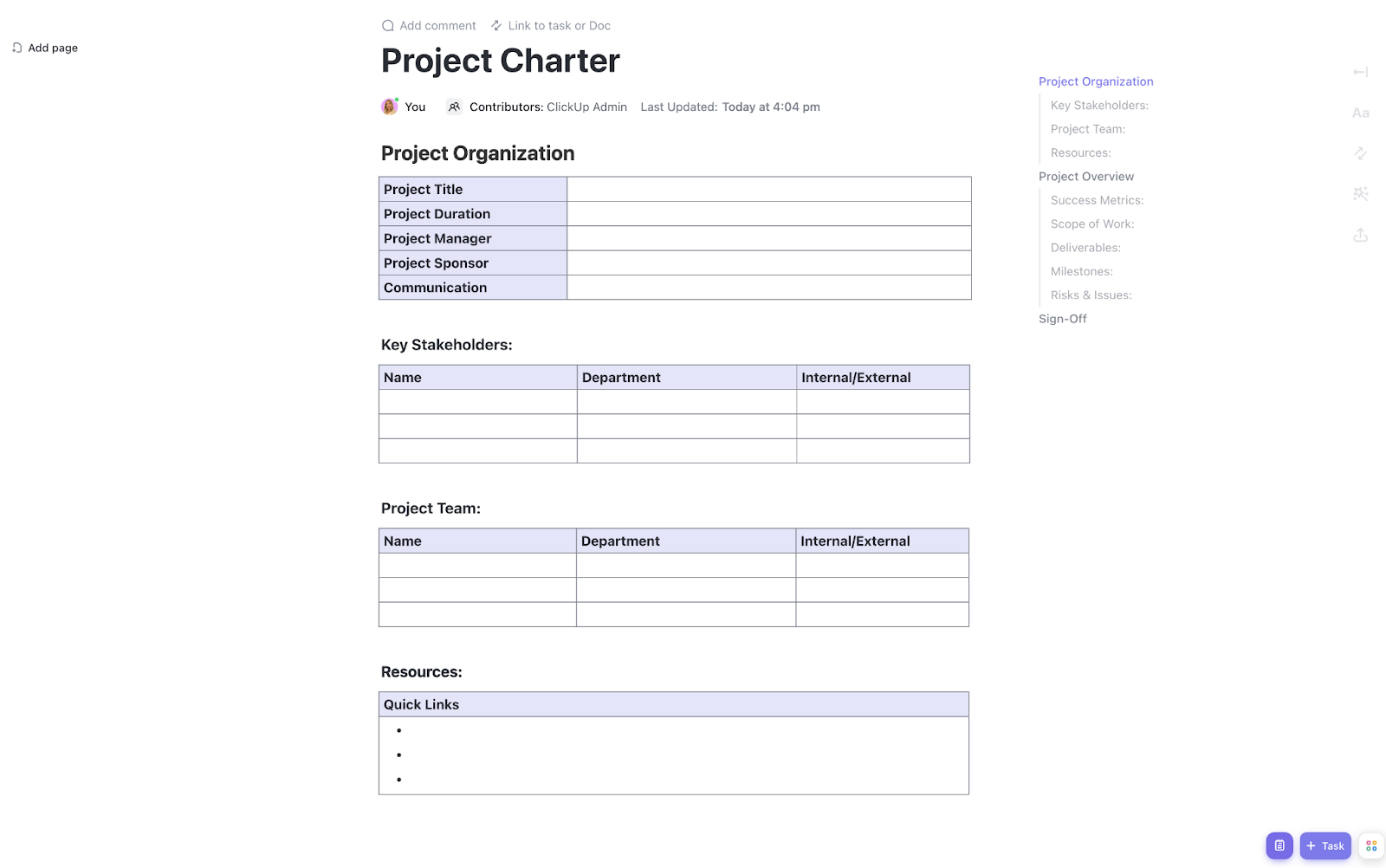 ClickUp Home Renovation Project Charter Template