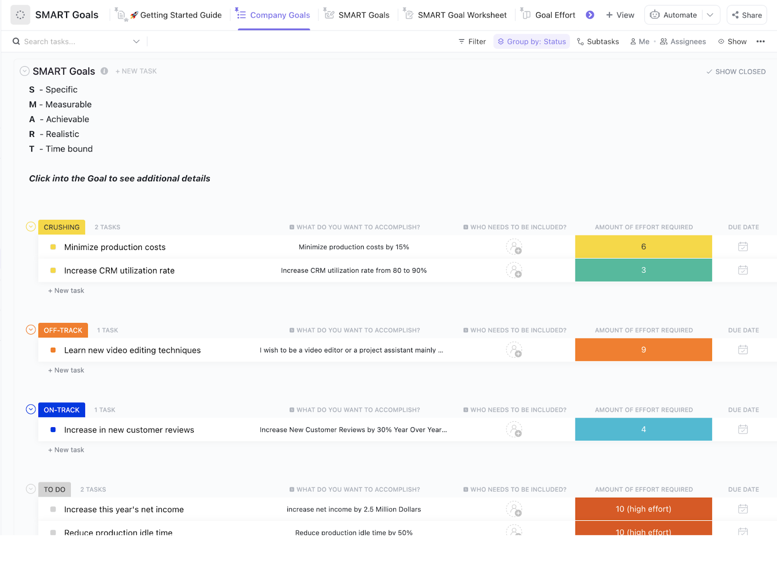 ClickUp Remodelers Goal Setting Template