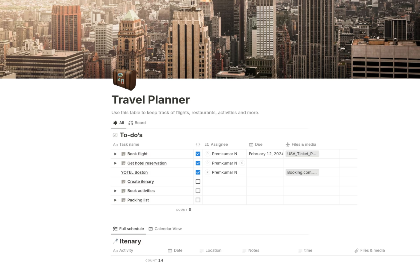 Travel planner template for USA