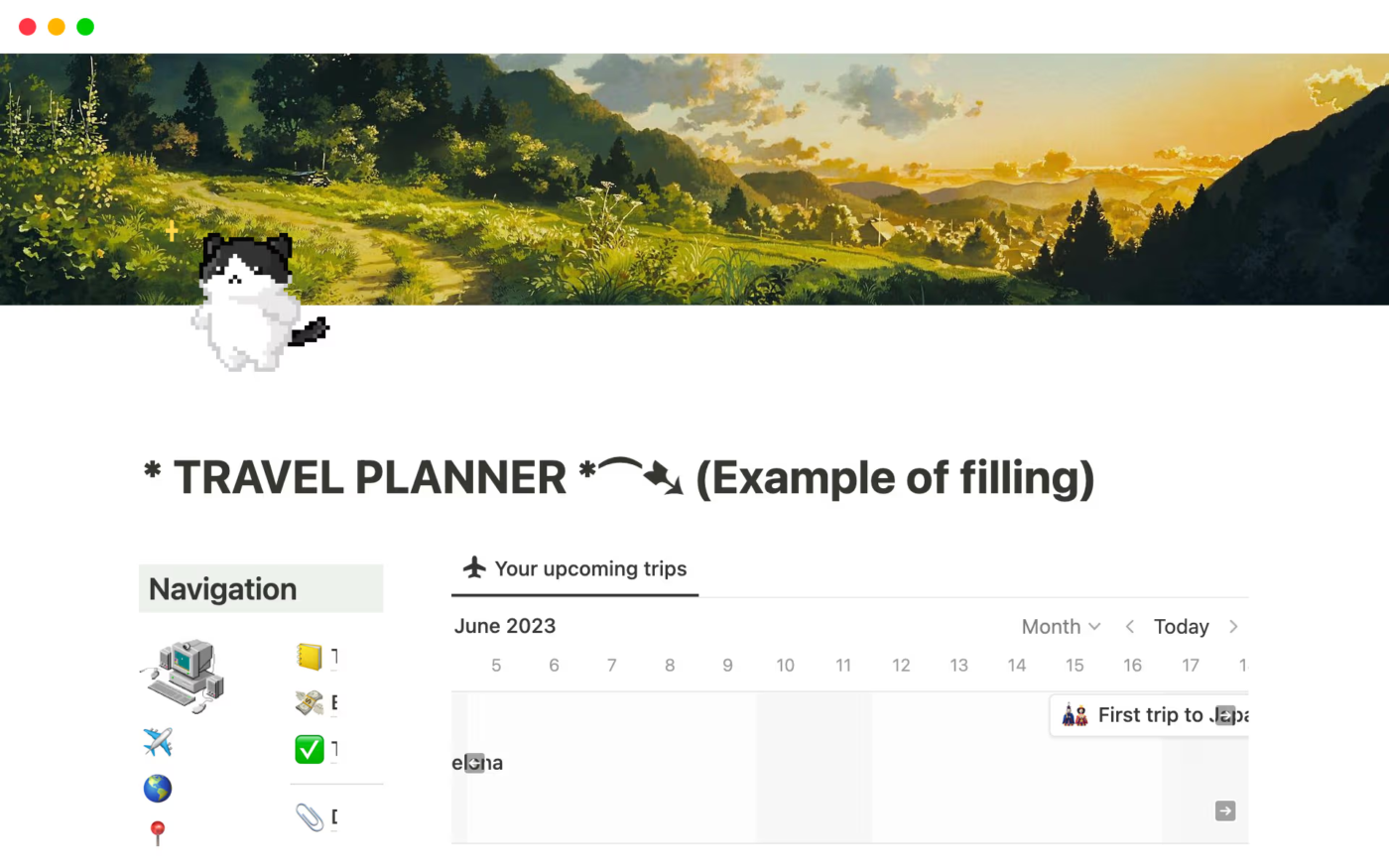 Travel planner in Notion