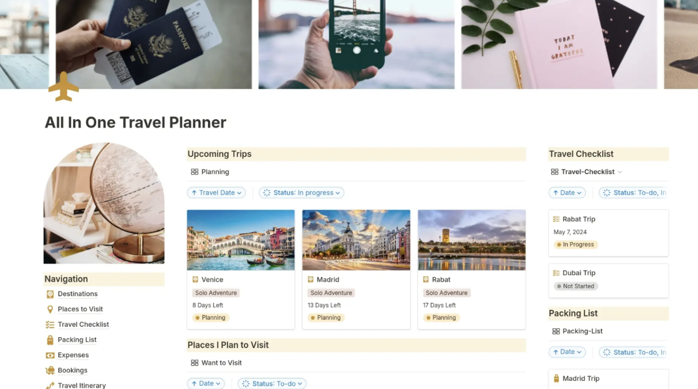 All-in-one Notion travel template