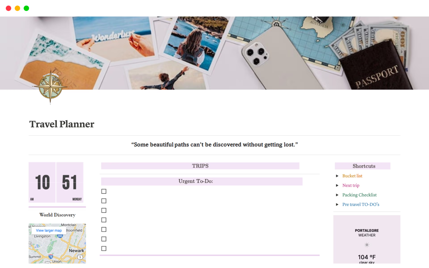 Travel and trip planner in Notion