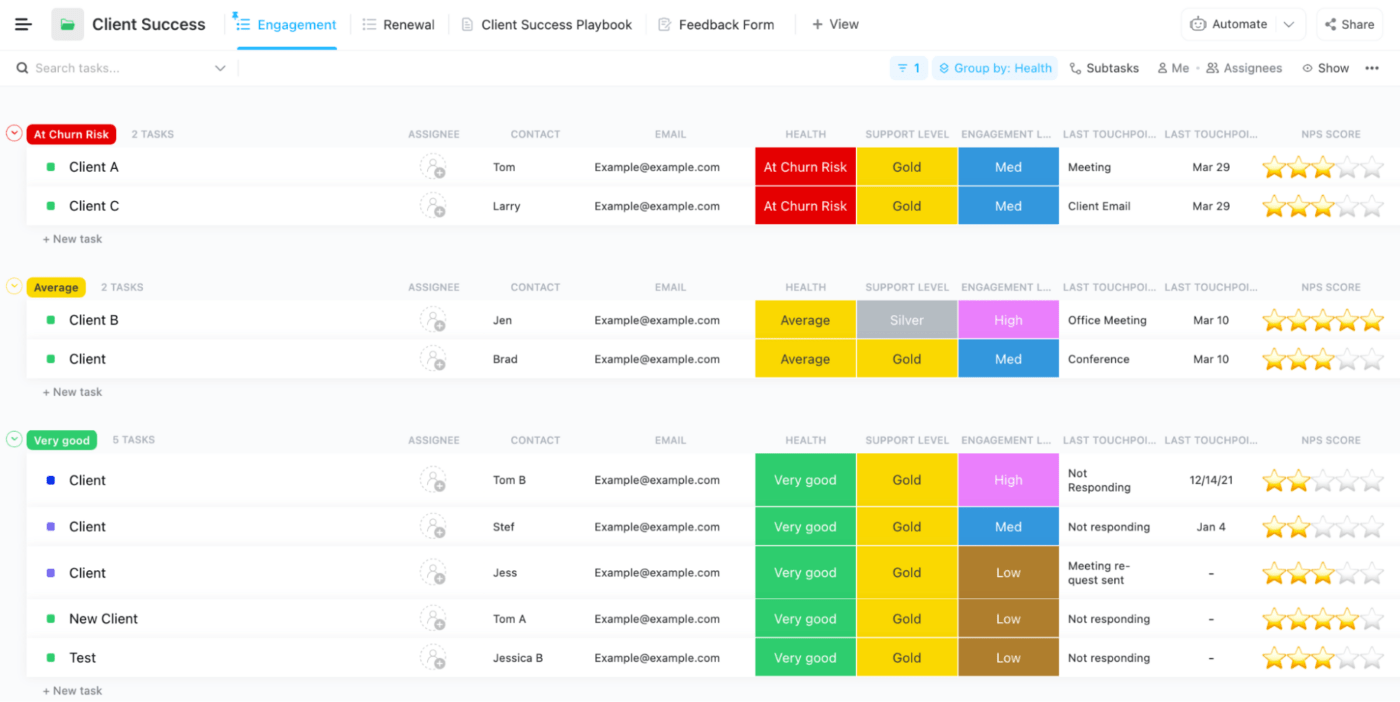 Defina metas de receita, crie um pipeline personalizado, acompanhe o status dos leads e as etapas das negociações e gere relatórios sobre o progresso em uma única ferramenta RevOps: ClickUp