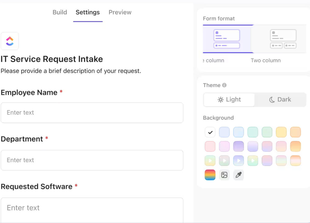 ClickUp Forms: Teams can fill a form to document cyber attacks