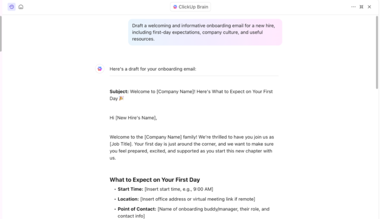 Generative AI in HR using ClickUp Brain