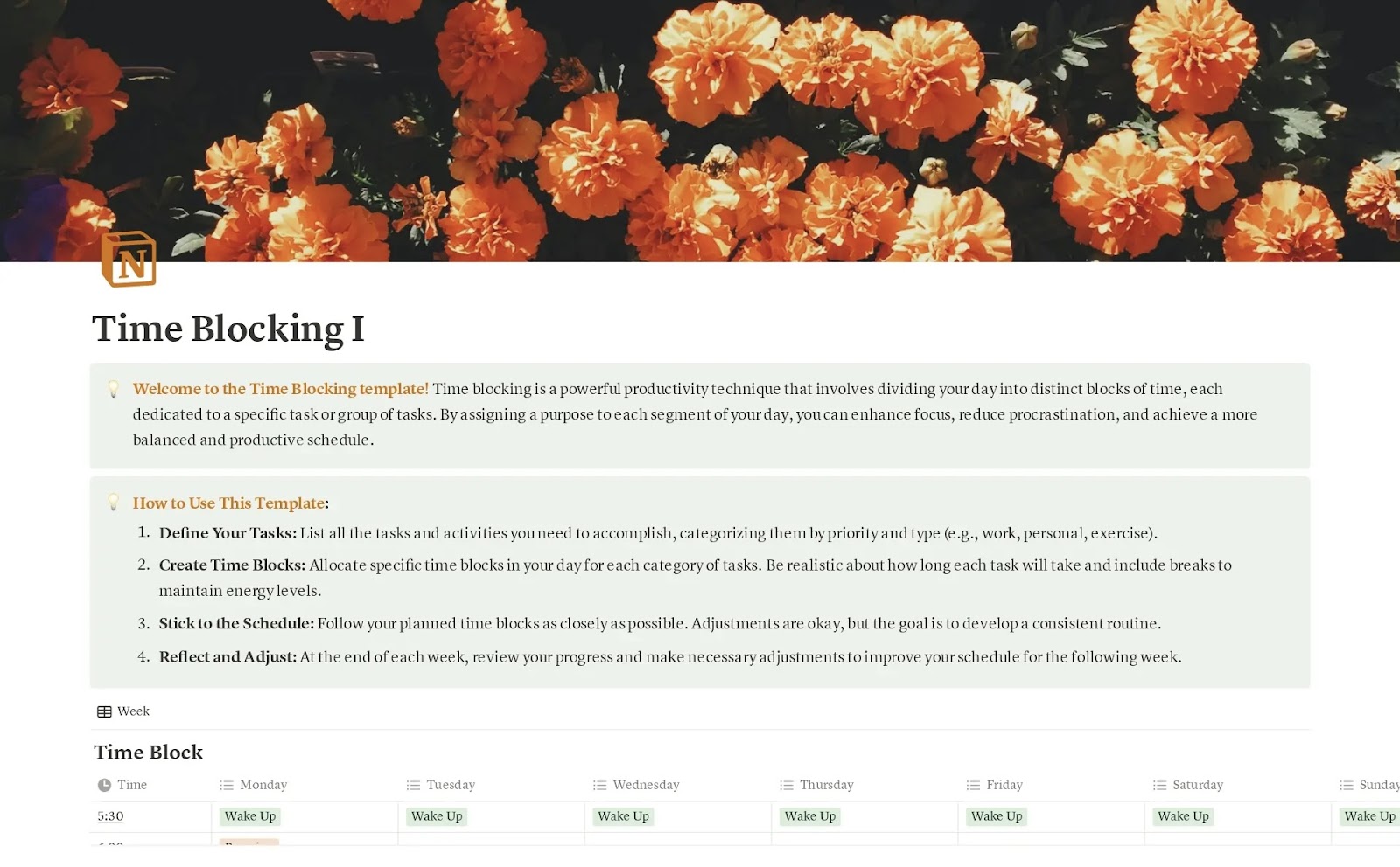 Time blocking Notion template for enhancing productivity