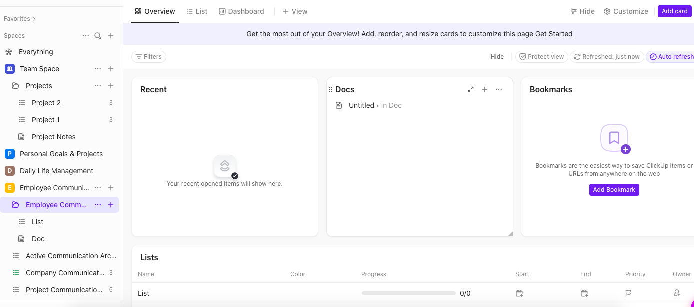 Use the ClickUp Employee Communication Template to standardize the team communication process