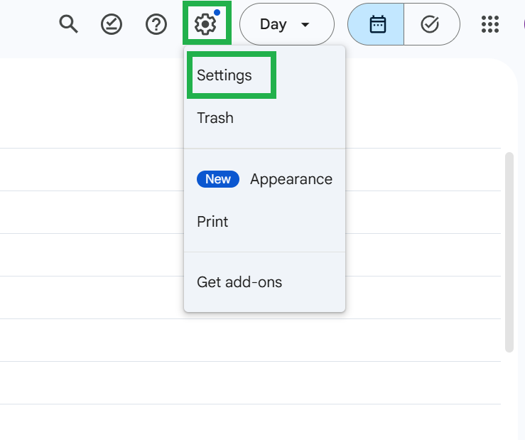 ⚙️ gear icon in Google Calendar