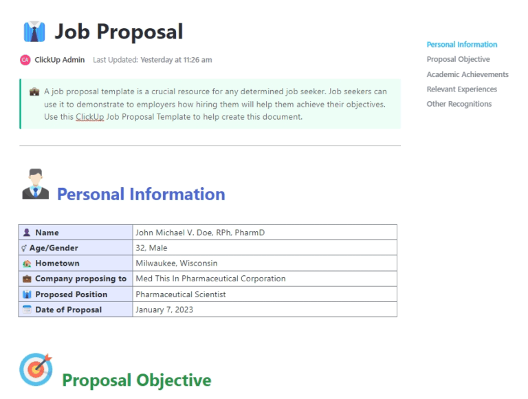ClickUp Job Proposal Template