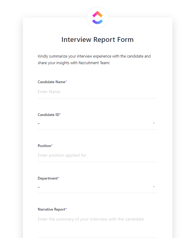 ClickUp Interview Management and Report Template