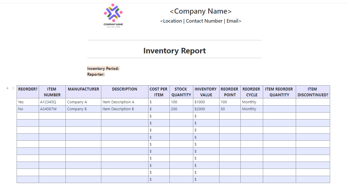 Bar Inventory Template