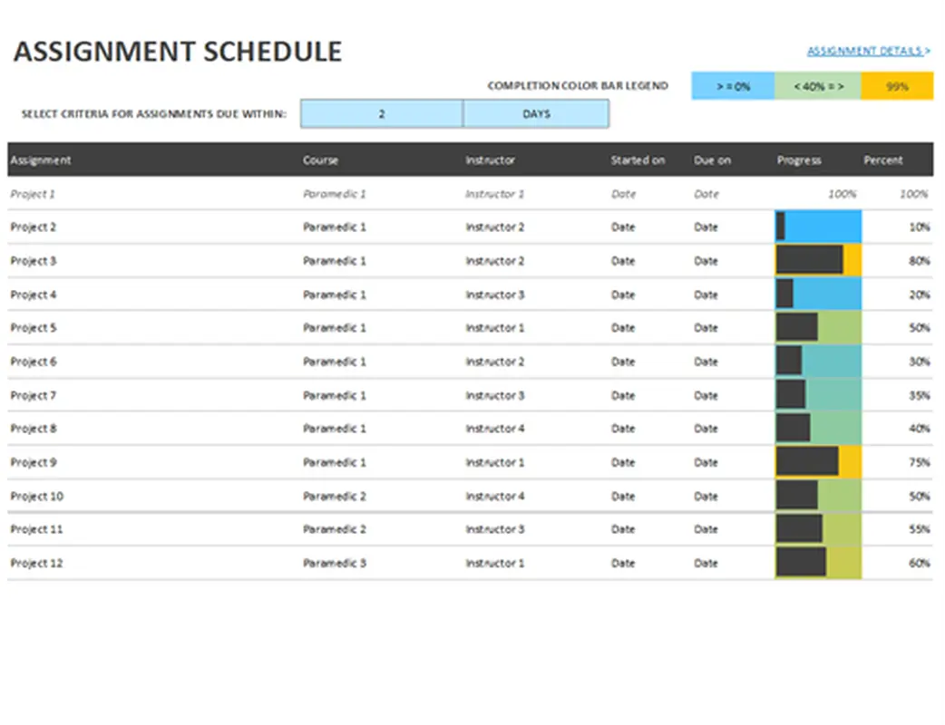Modèle de calendrier des tâches Excel par Microsoft : Modèles Excel pour les entreprises