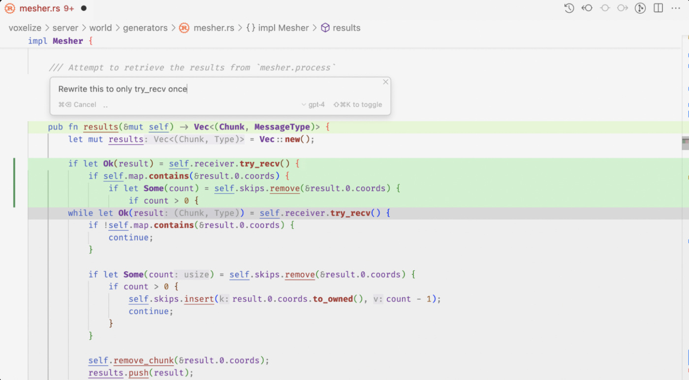 ⌘ K (Cmd K) on Cursor AI