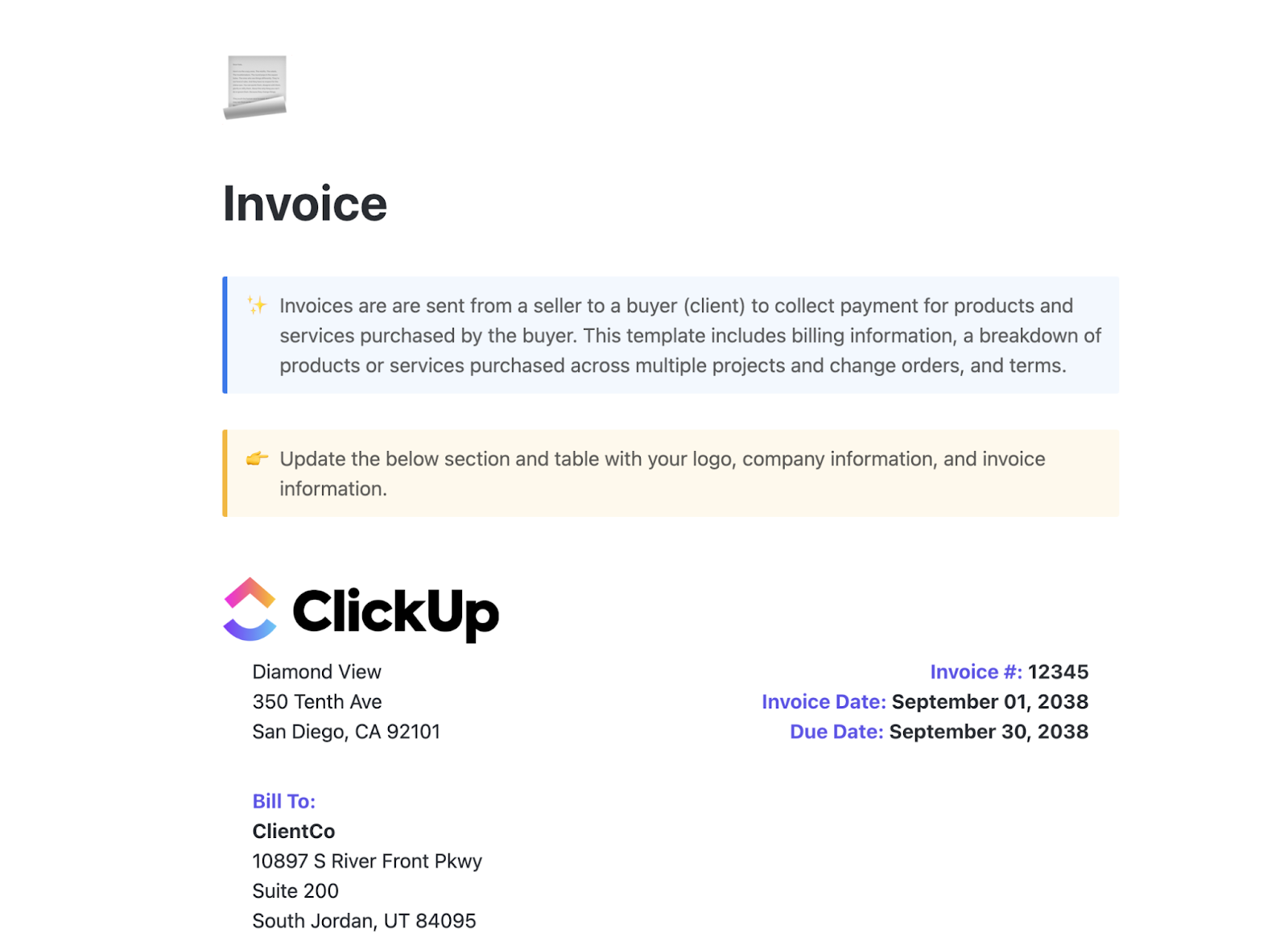 Plantilla de factura de ClickUp