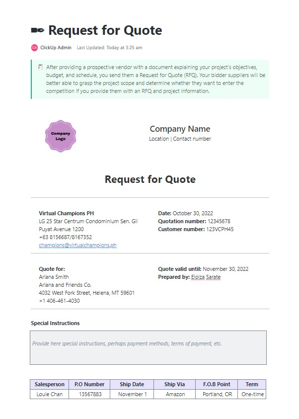 Plantilla de solicitud de presupuesto de ClickUp