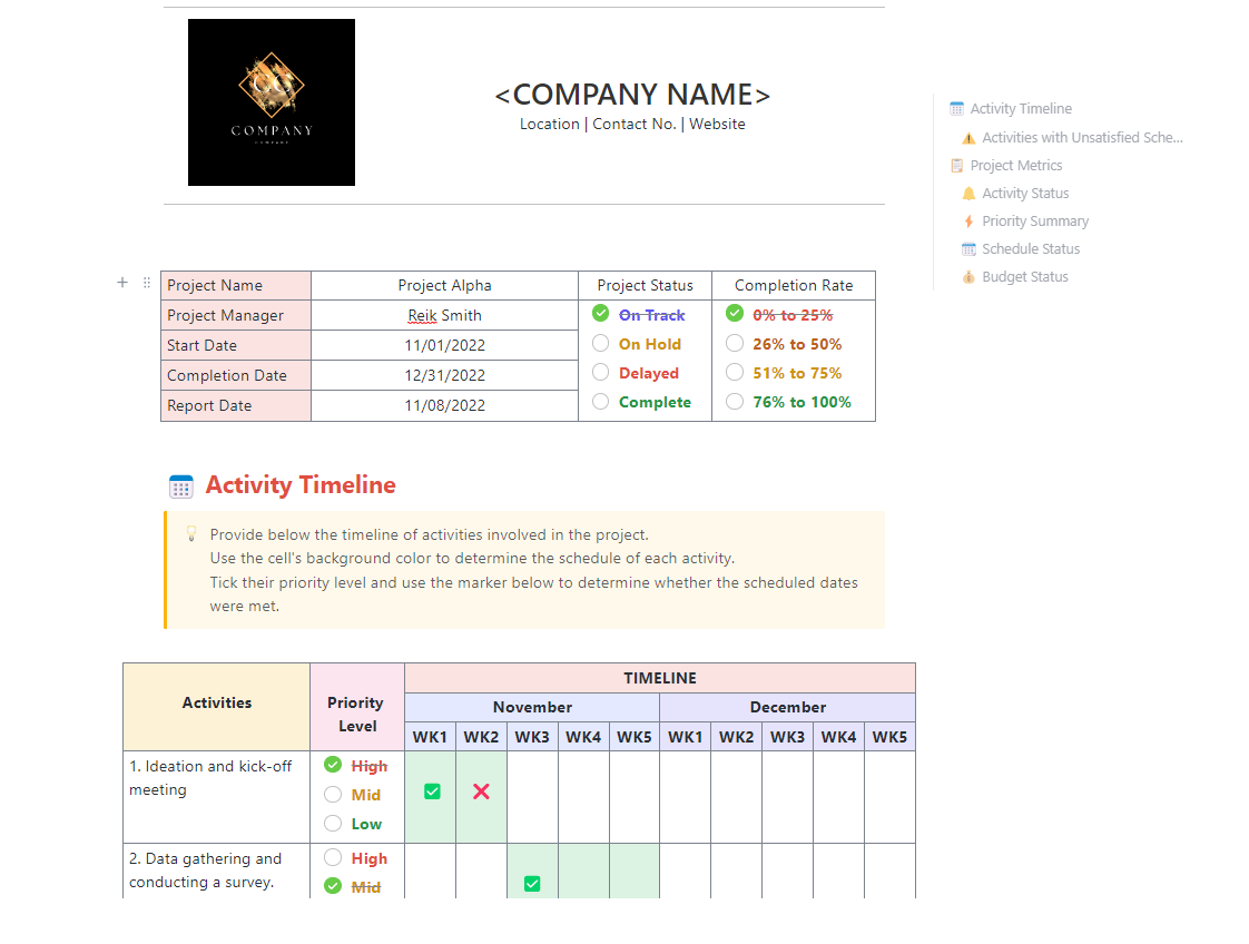 Manage insights and outcomes with the ClickUp Project Reporting Template