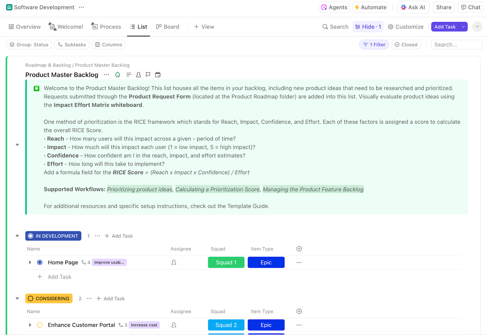 Use the ClickUp Software Development Template to keep your project on track