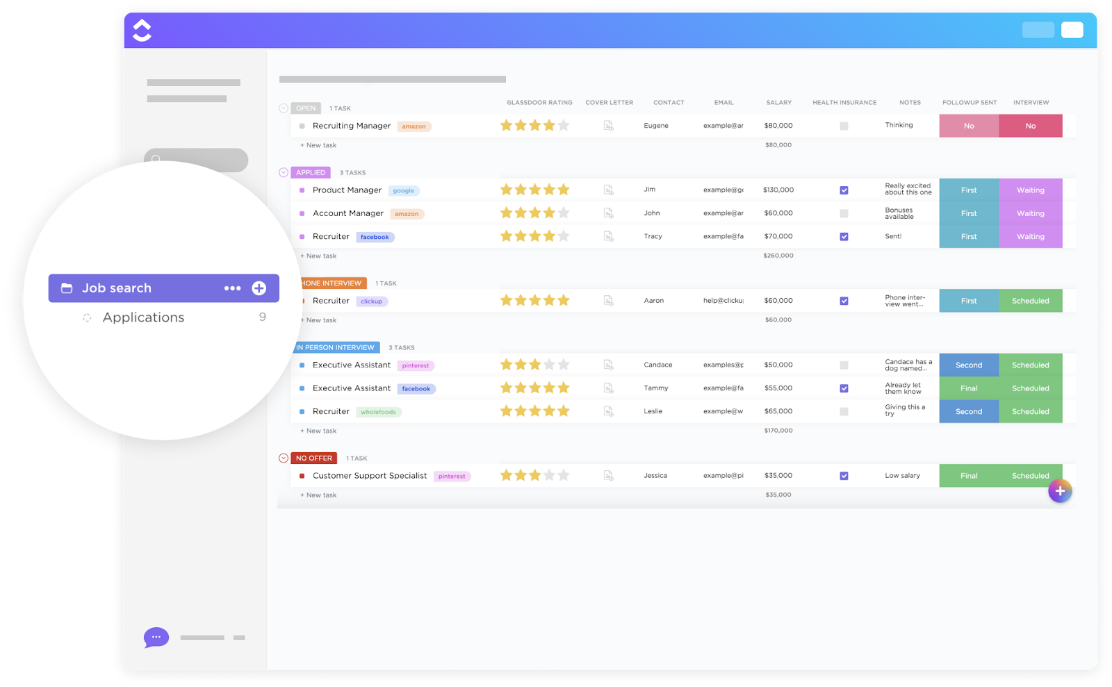 Transform a scattered job hunt into a strategic career roadmap with the ClickUp Job Search Template