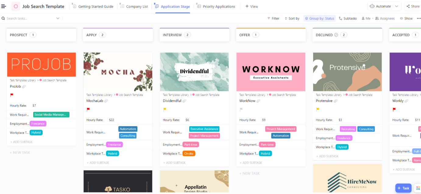 Visualize your application journey and easily improve follow-ups with the ClickUp Job Search Kanban Board Template.