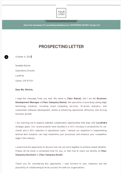 Prospecting Letter of Interest Template by Template.Net
