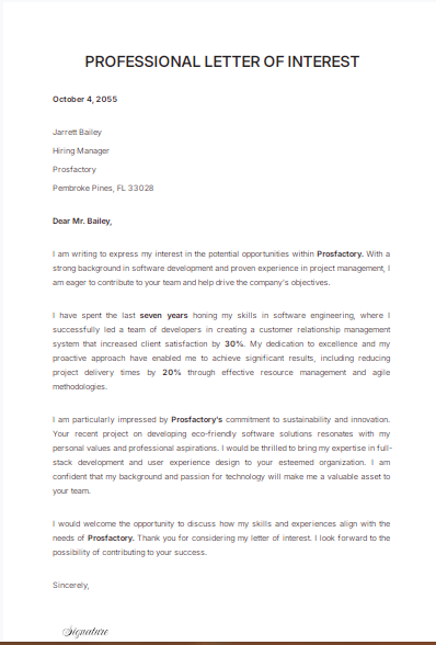 Professional Letter of Interest Template by Template.Net