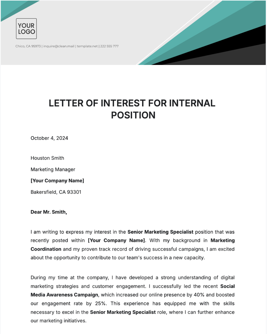 Letter of Interest for Internal Position by Template.Net