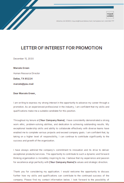 Letter of Interest for Promotion by Template.Net