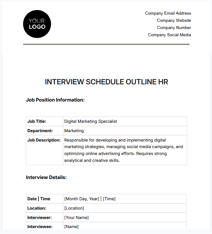 Interview Schedule Outline HR Template by Template.Net