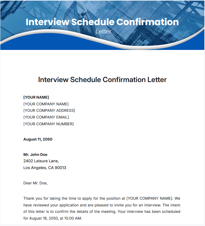 Interview Schedule Confirmation Letter Template by Template.Net