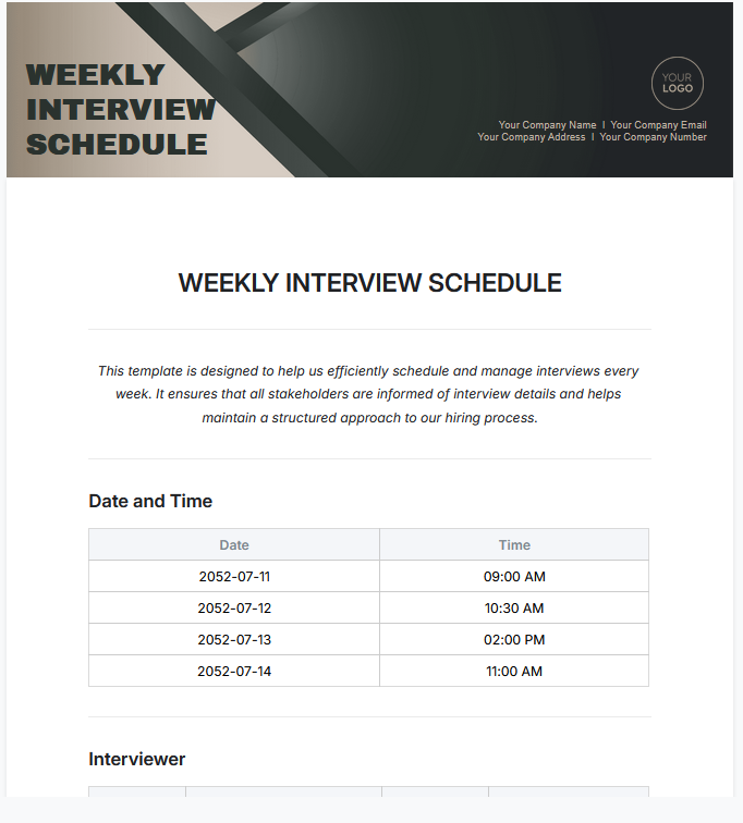 Weekly Interview Schedule Template by Template.Net