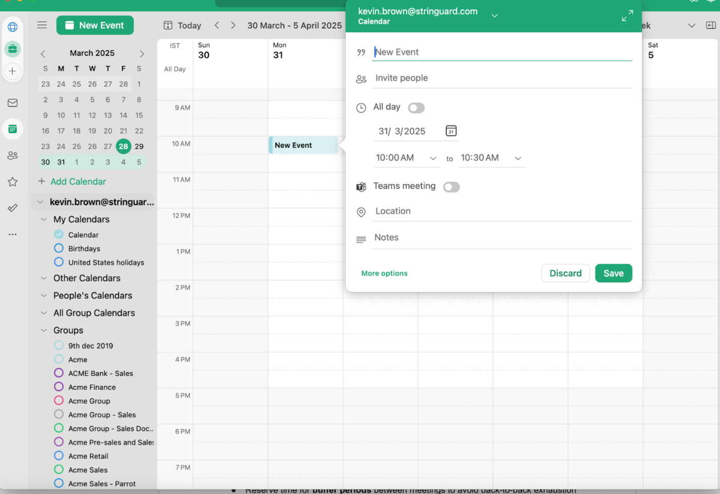 New event in outlook Calendar