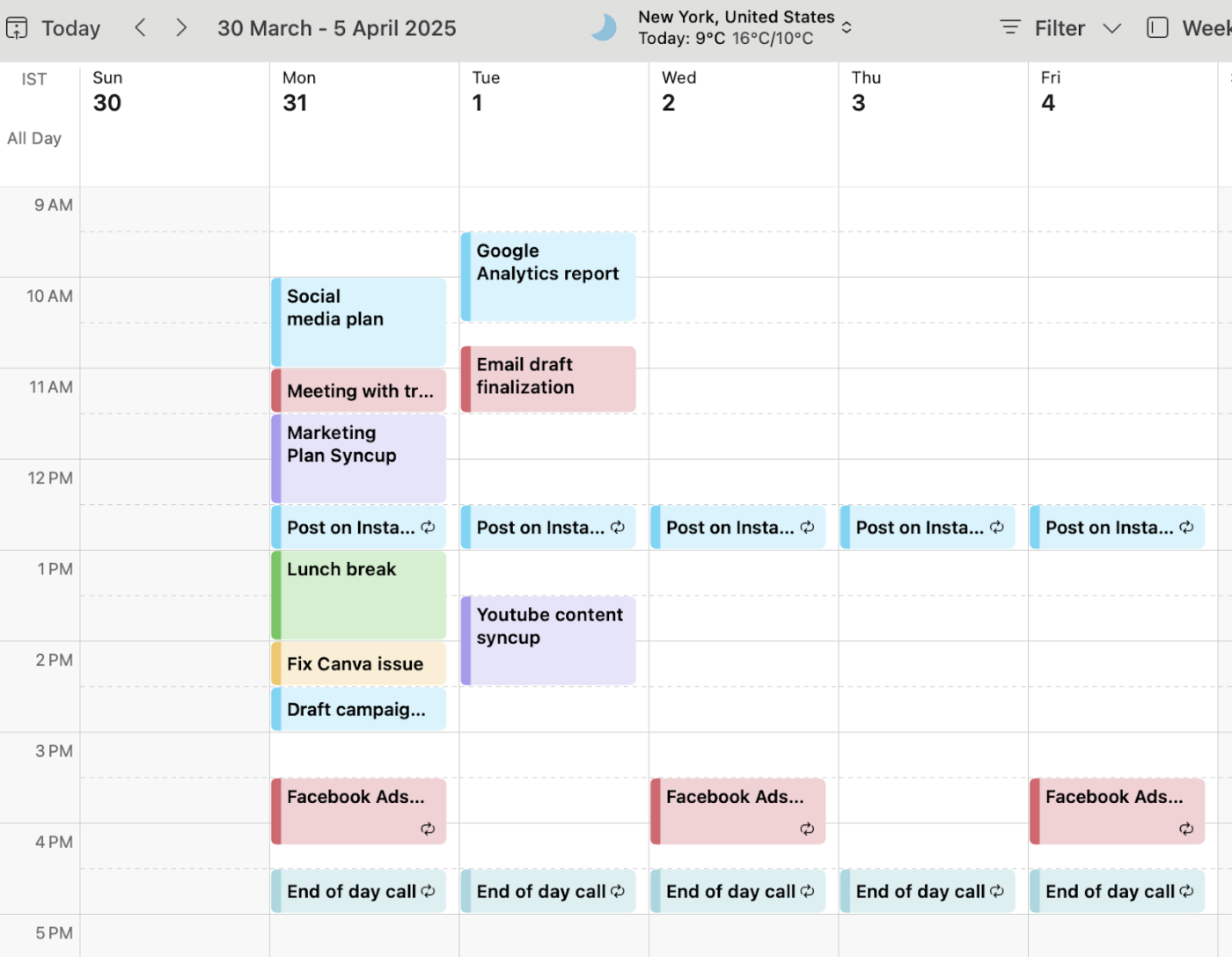 Use color coding for task prioritization: time blocking in outlook