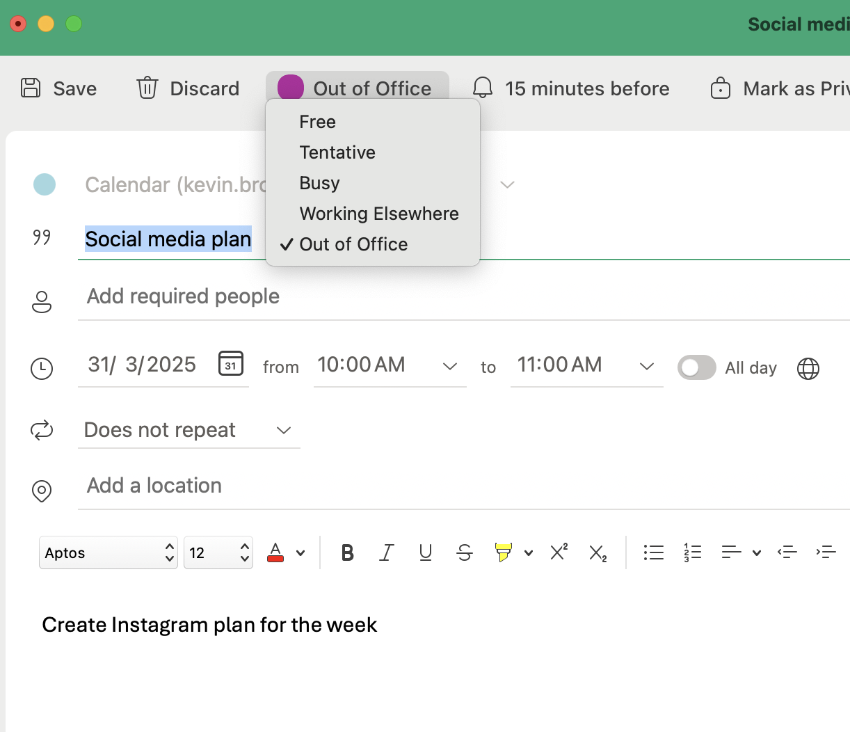 Out of Office mode 