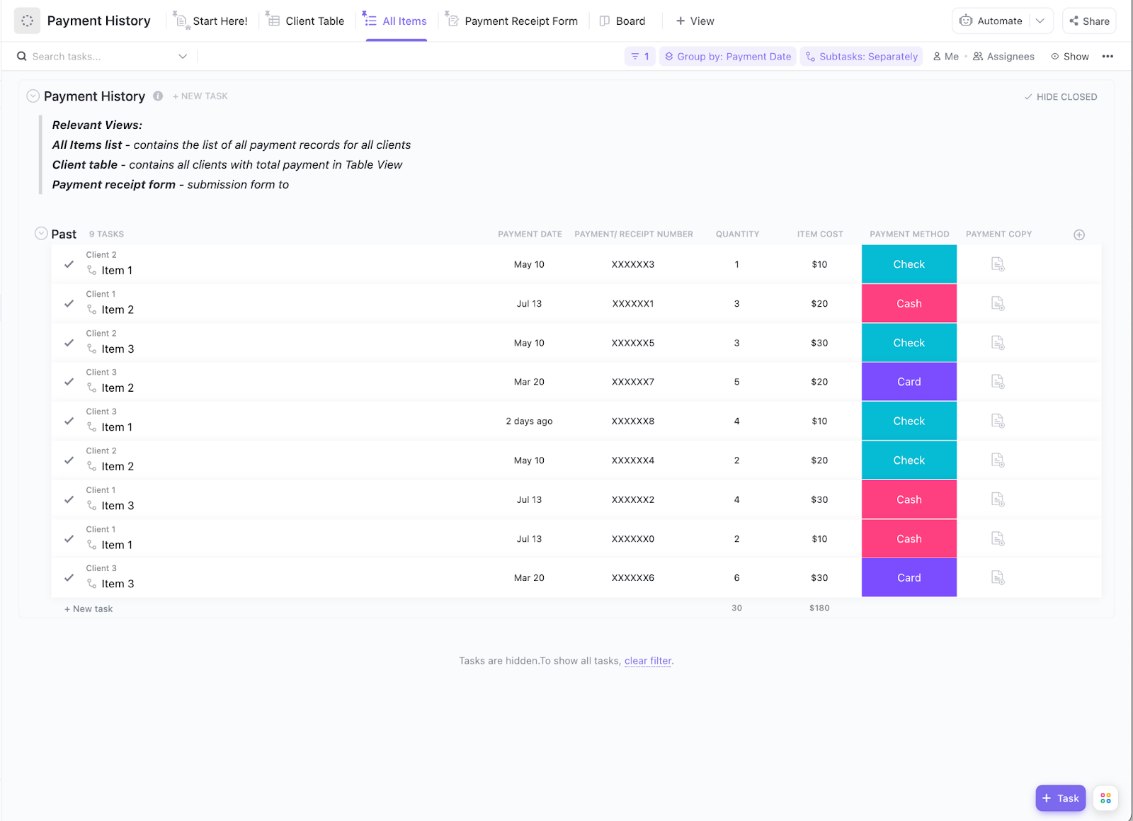 ClickUp Payment History Template
