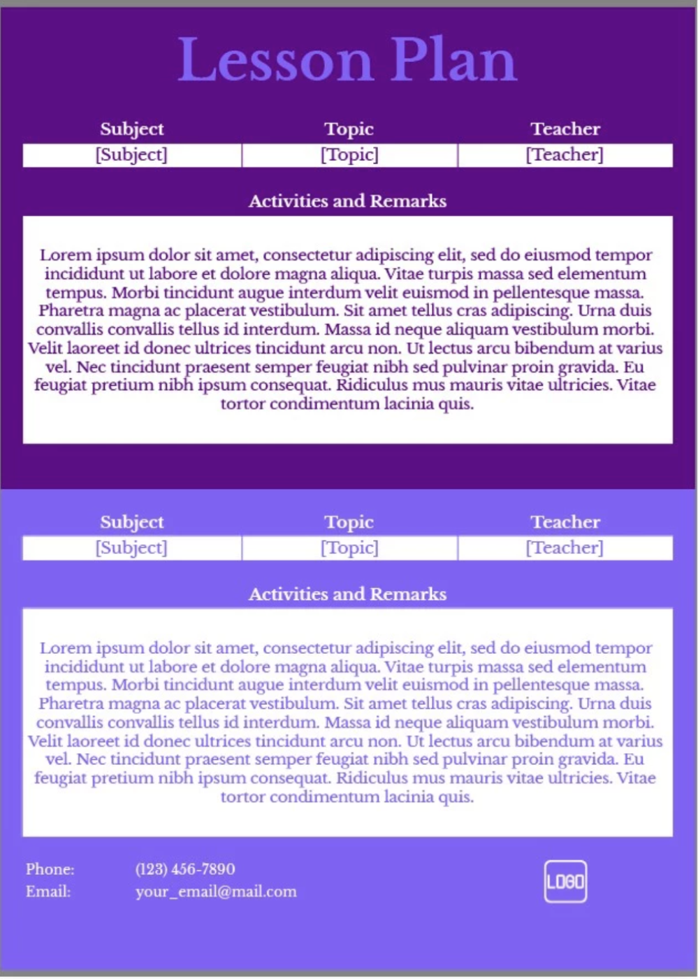 Google Sheets Dark Theme Lesson Plan Template
