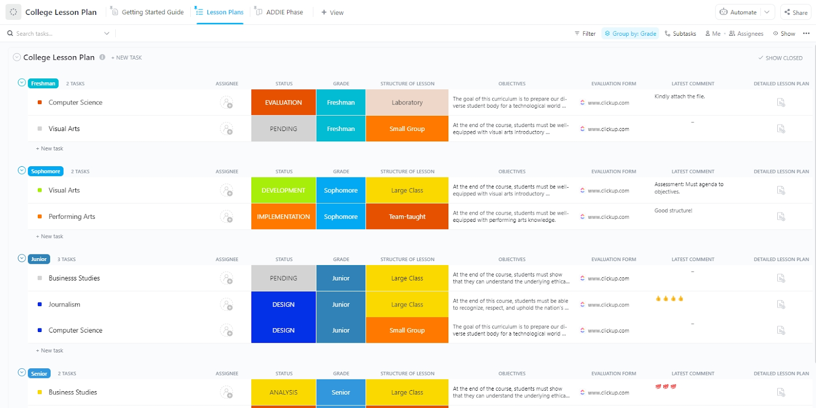 ClickUp College Lesson Plan Template