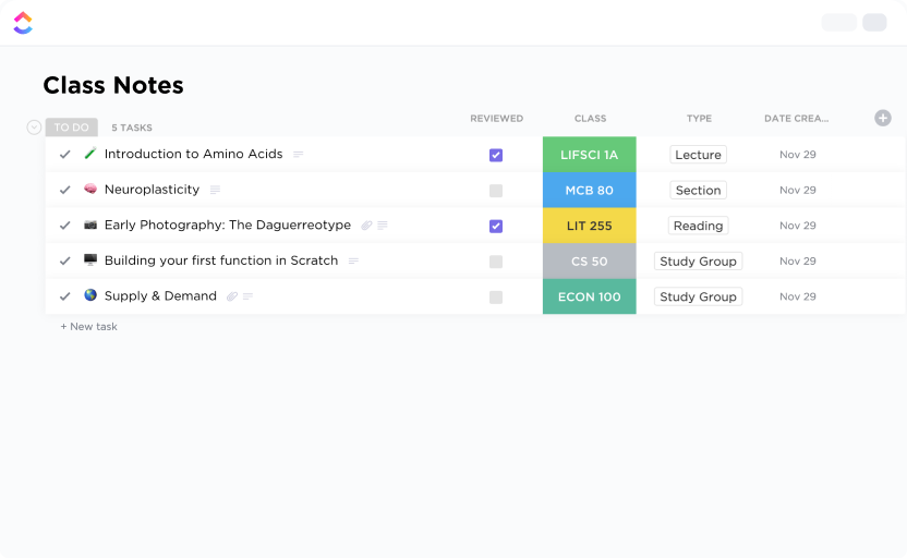 ClickUp Class Notes Template