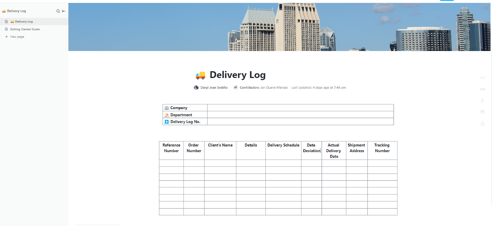 ClickUp Delivery Log Template