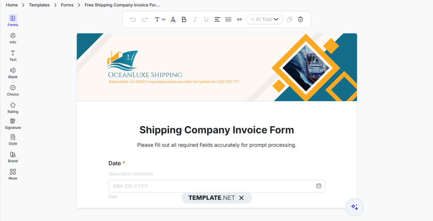 Shipping Company Invoice Form Template