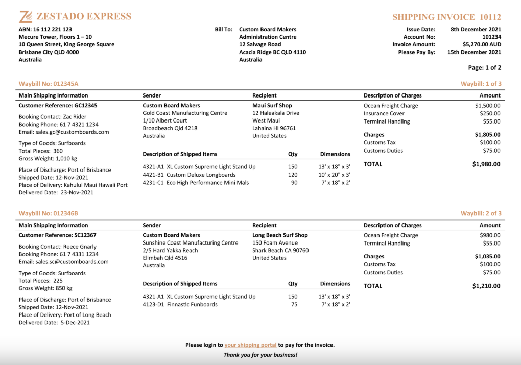 Shipping Invoice Template